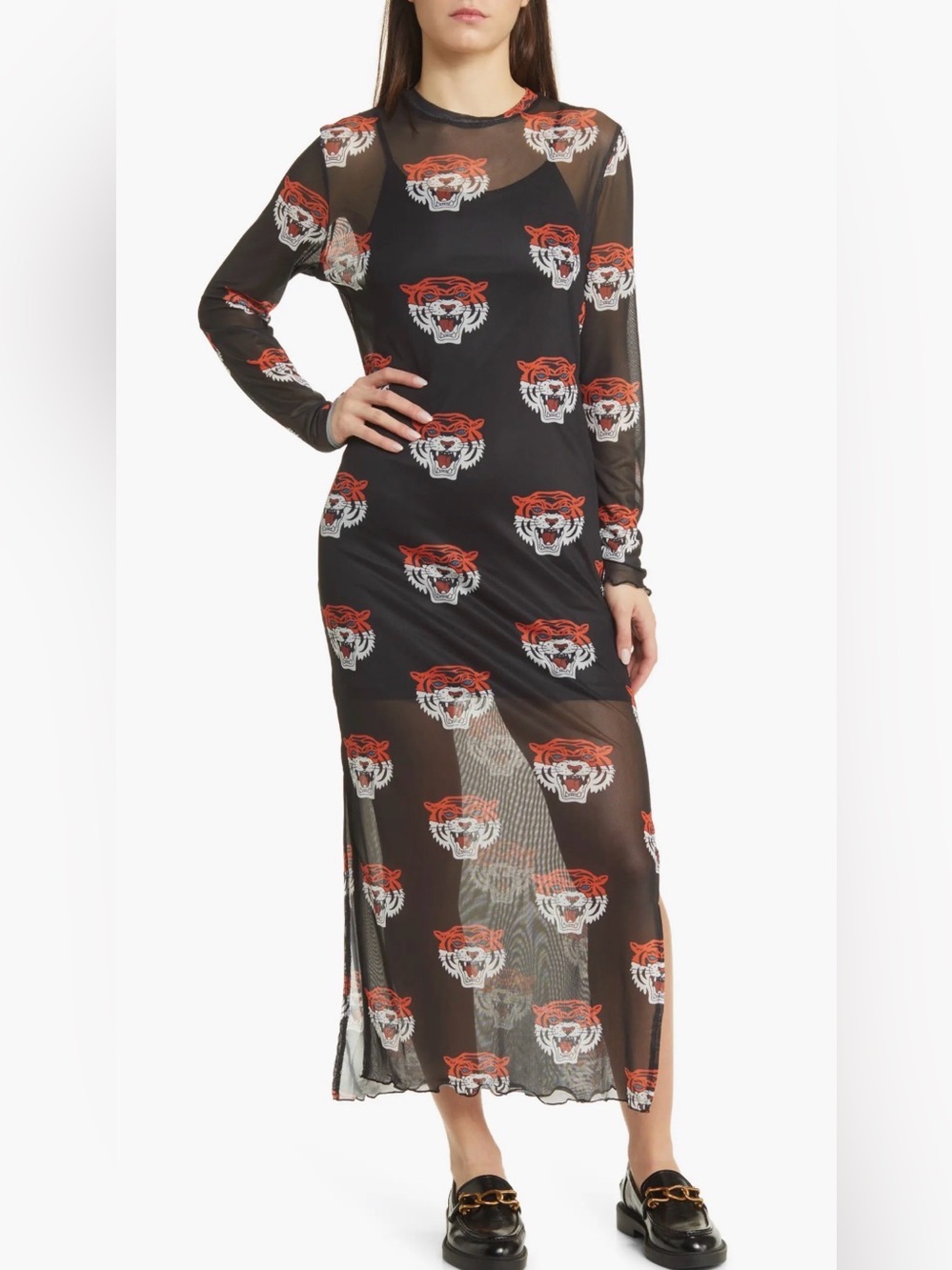 Dressed in LALA sheer Maxi Dress with tiger Print